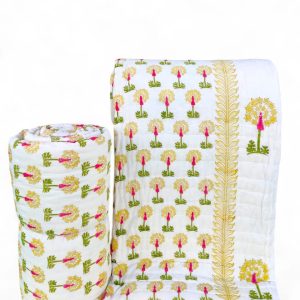 Pure Mulmul Cotton Reversible Hand Block Comforter/Rajai