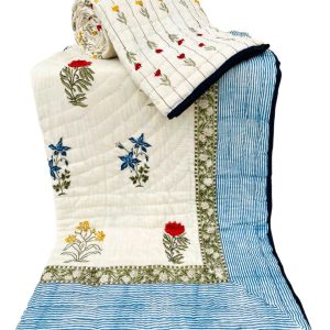 Pure Mulmul Cotton Reversible Hand Block Comforter/Rajai