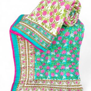 Pure Mulmul Cotton Reversible Hand Block Comforter/Rajai